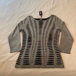 Express Gray/Black Slash Cut Sweater